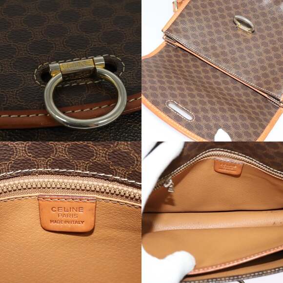 CELINE Macadam Canvas Shoulder Bag Pvc Brown Gold - Picture 11 of 13